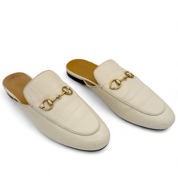 Gucci Princetown Horsebit Slip-On Loafer Mule Flat in White Leather EU 38 US 8 - Picture 1 of 14